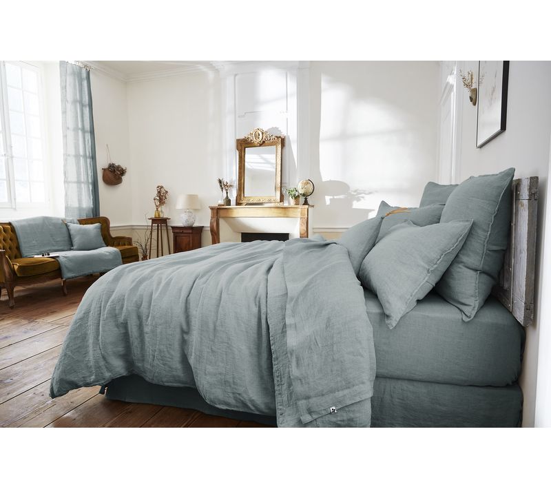 Drap Plat 240 X 300 Cm – Lin Lavé Français - Soline Azur