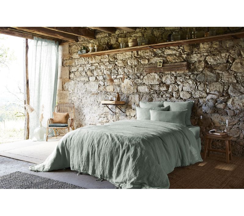 Housse De Couette 140 X 200 Cm – Lin Français Lavé – Soline – Eucalyptus