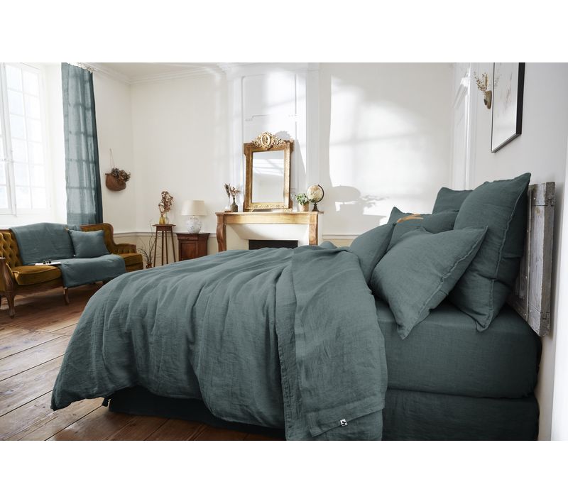 Drap Housse 90 X 190 Cm – Lin Lavé Français Luxe Soline – Ardoise
