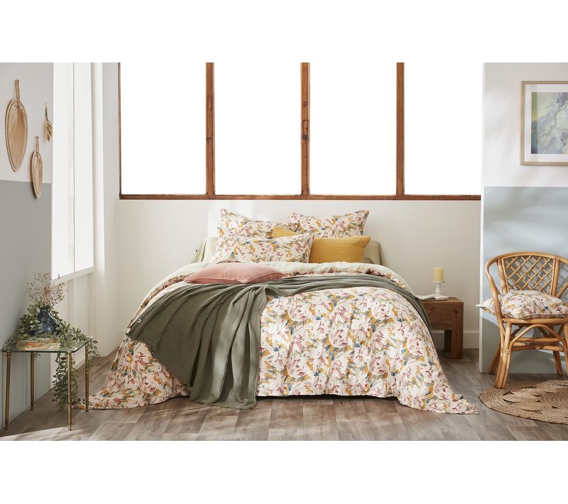 Housse De Couette Réversible 260 X 240 Cm – Double Gaze De Coton Imprimée Clarence – Vert D’eau