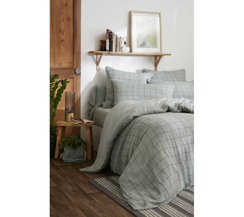 Housse De Couette Réversible 140 X 200 Cm – Double Gaze De Coton Gaïa Match – Eucalyptus
