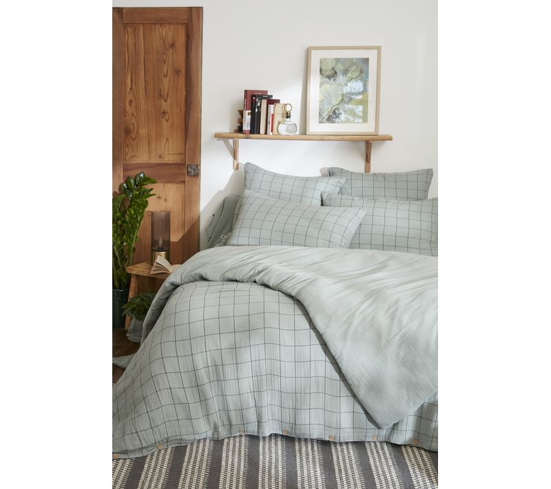 Housse De Couette Réversible 260 X 240 Cm – Double Gaze De Coton Gaïa Match – Eucalyptus