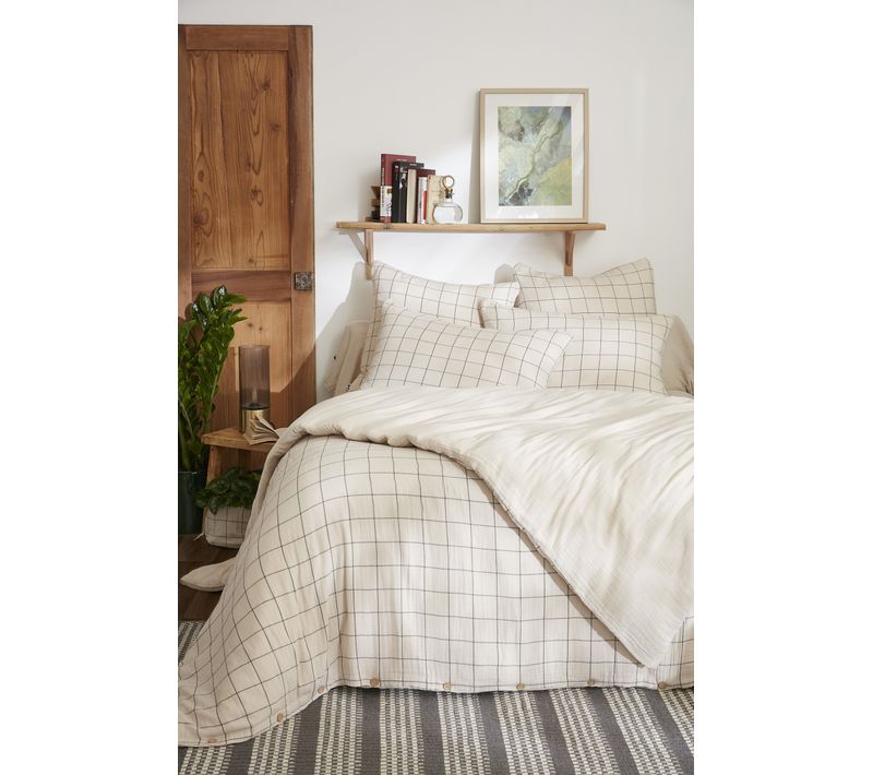 Housse De Couette Réversible 140 X 200 Cm – Gaze De Coton Tissée-teinte Gaïa Match – Pampa