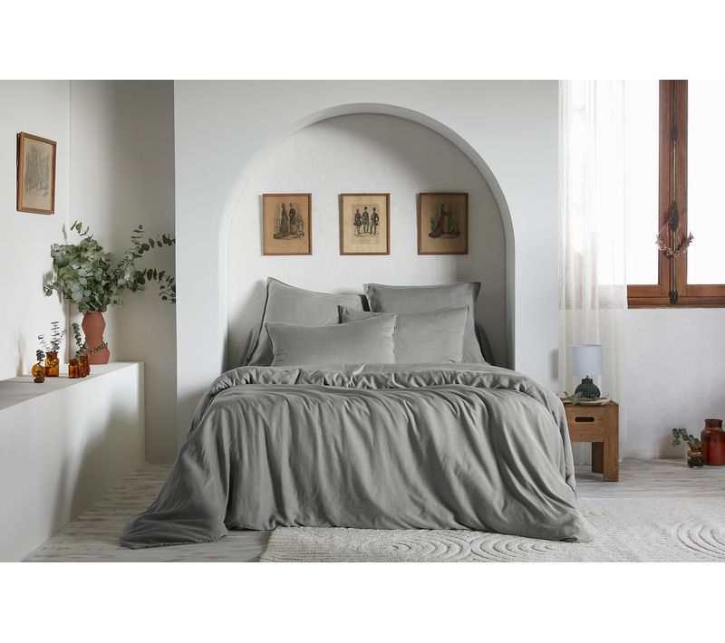 Housse De Couette 200 X 200 Cm – Lyocell Uni Lysandre – Granit