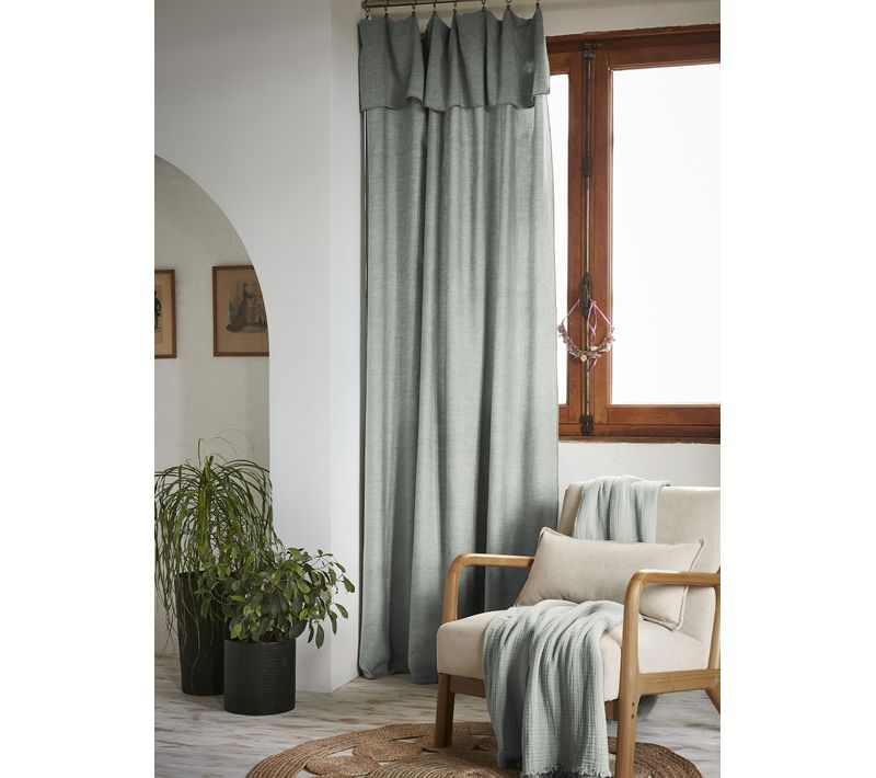 Rideau Ajustable 140 X 270 Cm – Lyocell Uni Lysandre Lichen + 8 Anneaux Pince