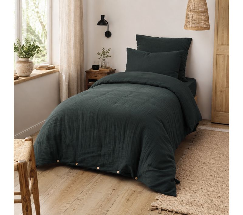 Housse De Couette 140 X 200 Cm – Double Gaze De Coton 125 G/m² – Gaïa Sapin