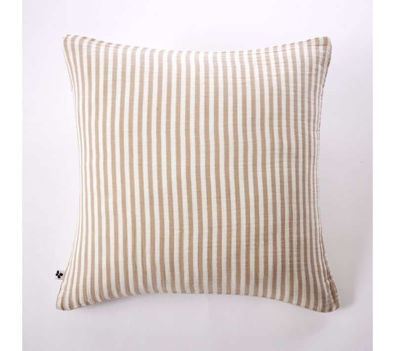 Taie D’oreiller Livia 60 X 60 Cm – Double Gaze De Coton Rayée – Ficelle