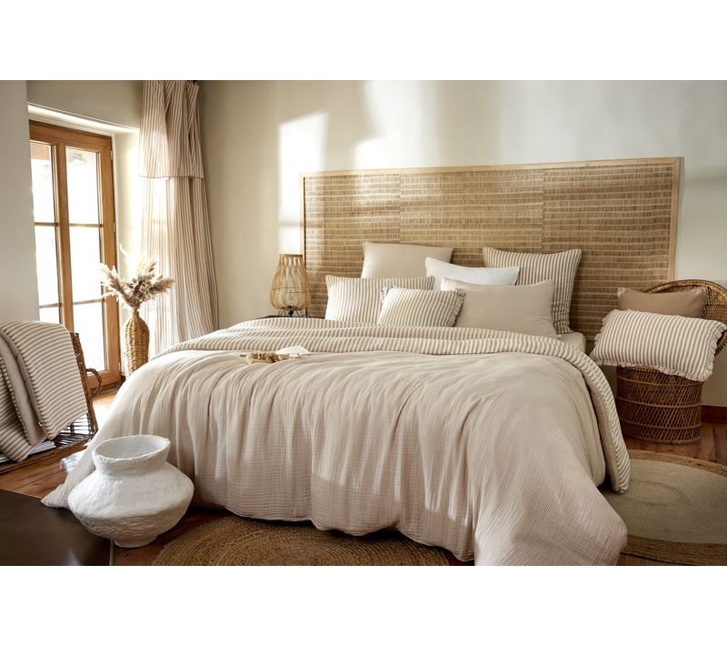 Housse De Couette Réversible 240 X 220 Cm Double Gaze De Coton 125 G/m² Livia Ficelle