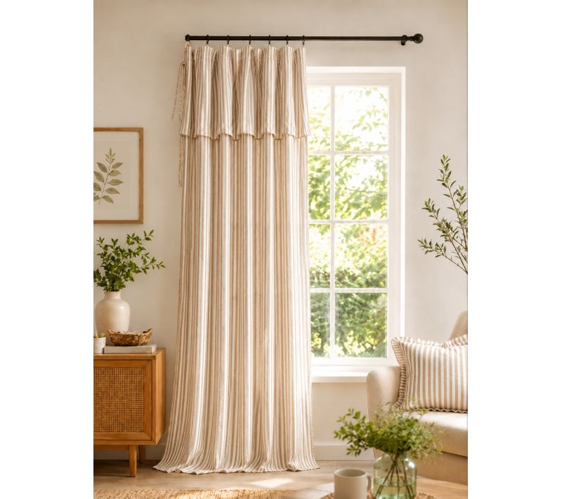 Rideau Ajustable Gaze De Coton 140 X 300 Cm Ficelle Avec 8 Anneaux – Livia