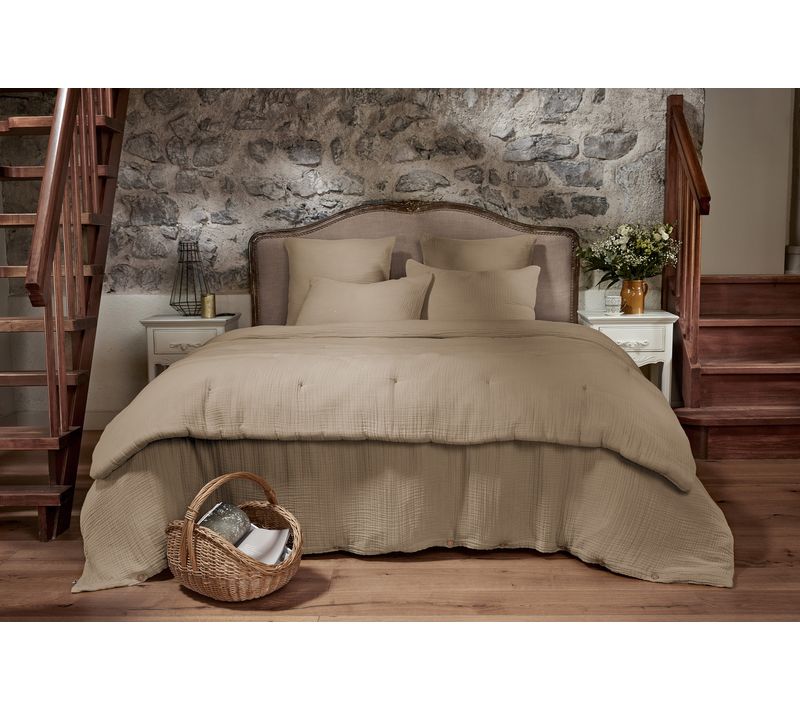 Housse De Couette 260 X 240 Cm Quadruple Gaze De Coton Bella Ficelle