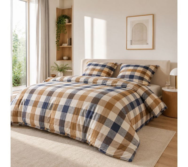 Housse De Couette 260 X 240 Cm Flanelle De Coton Basile – Carreaux