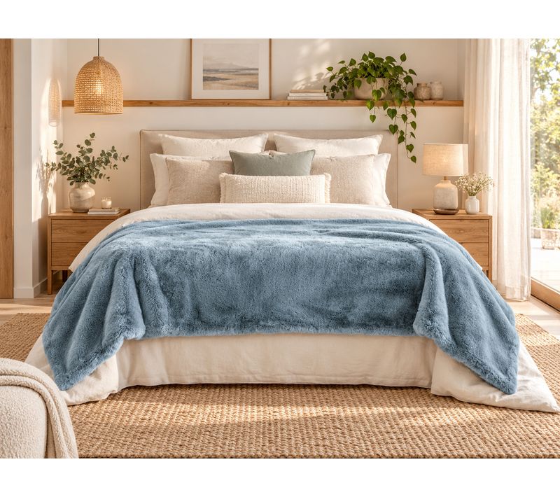 Bout De Lit 90 X 220 Cm Fausse Fourrure Sven Bleu Arctique