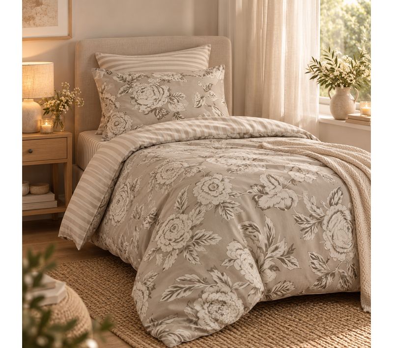 Housse De Couette 140 X 200 Cm 100% Coton 57 Fils Imprimé Nora