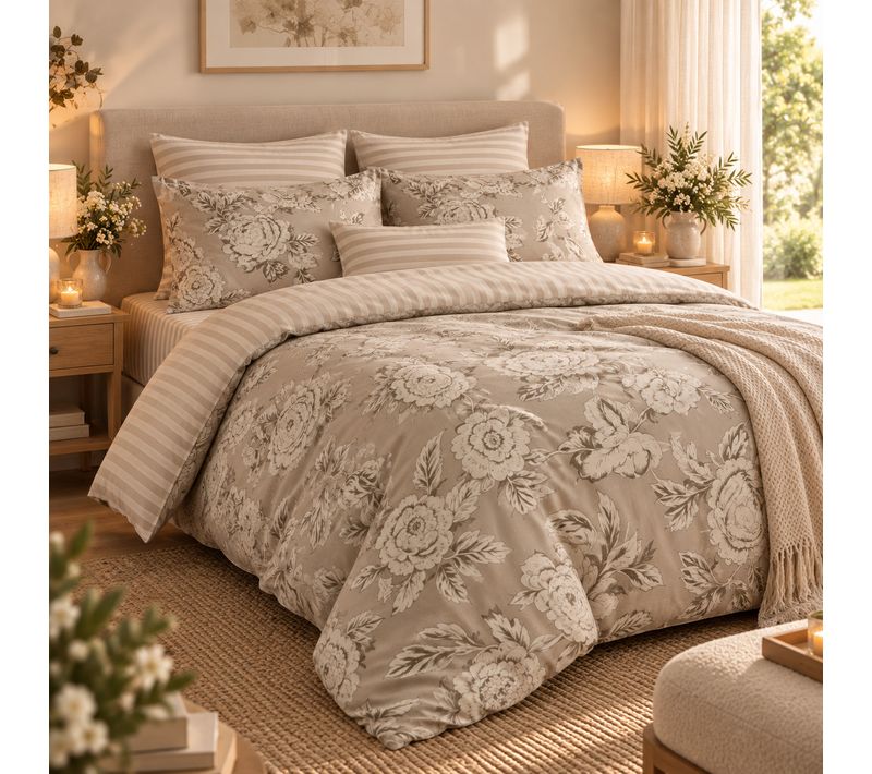 Housse De Couette 200 X 200 Cm 100% Coton 57 Fils Imprimé Nora