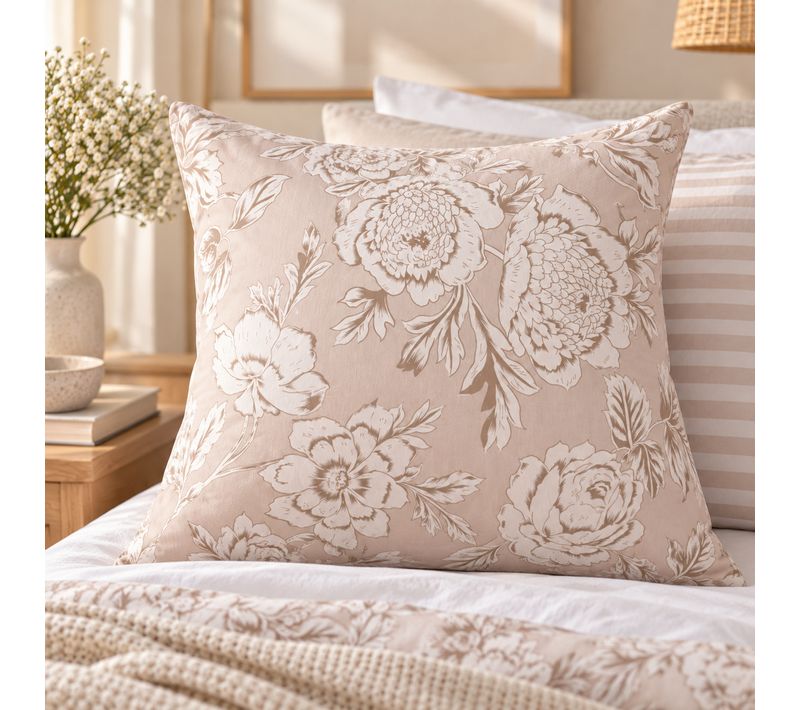 Taie D’oreiller 63 X 63 Cm - 100 % Coton 57 Fils - Imprimé Floral Réversible Nora