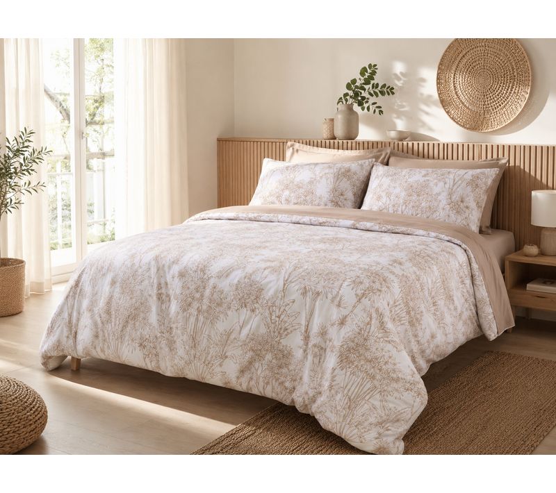 Housse De Couette 260 X 240 Cm Coton 57 Fils Imprimé Végétal Java