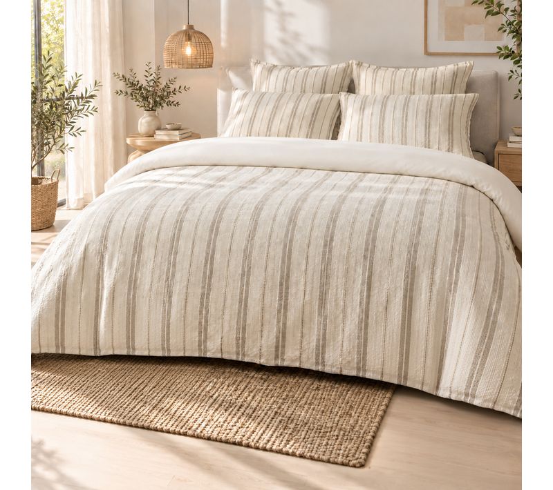 Housse De Couette 260 X 240 Cm 100% Coton Texturé Tom Naturel