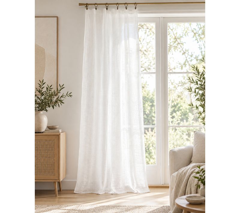 Rideau Ajustable + 8 Anneaux Pince 140 X 270 Cm 100% Lin Lavé Evy Blanc