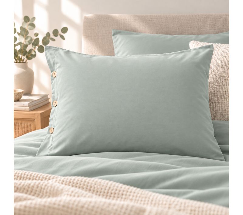 Taie D’oreiller Volant Plat 50 X 70 Cm 100% Coton Percale Unie Perrine Céladon