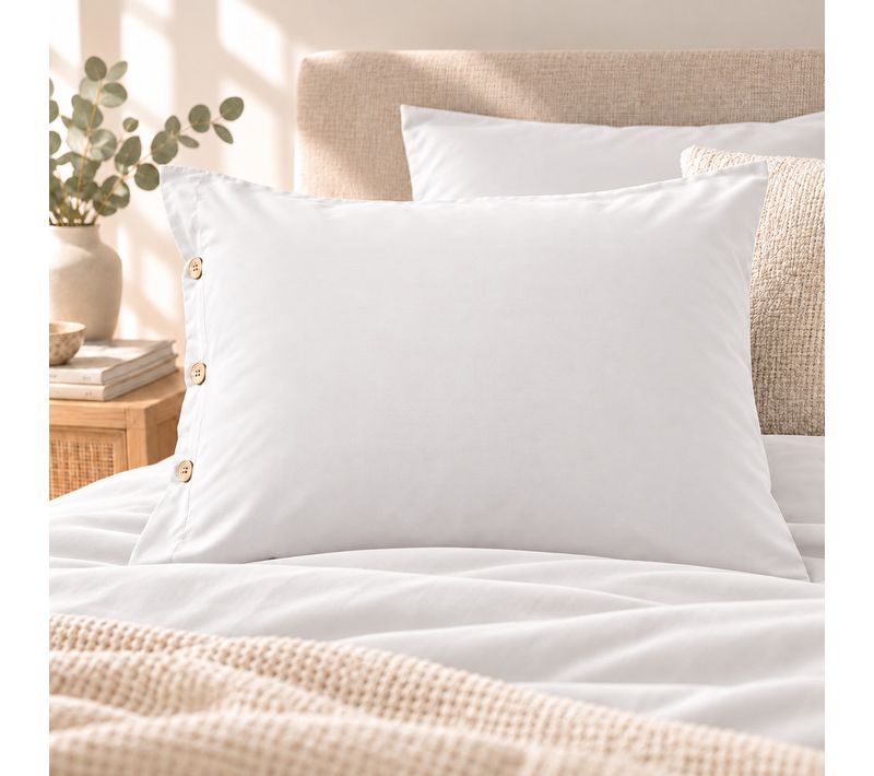 Taie D’oreiller Volant Plat 50 X 70 Cm 100% Coton Percale Unie Perrine Blanc