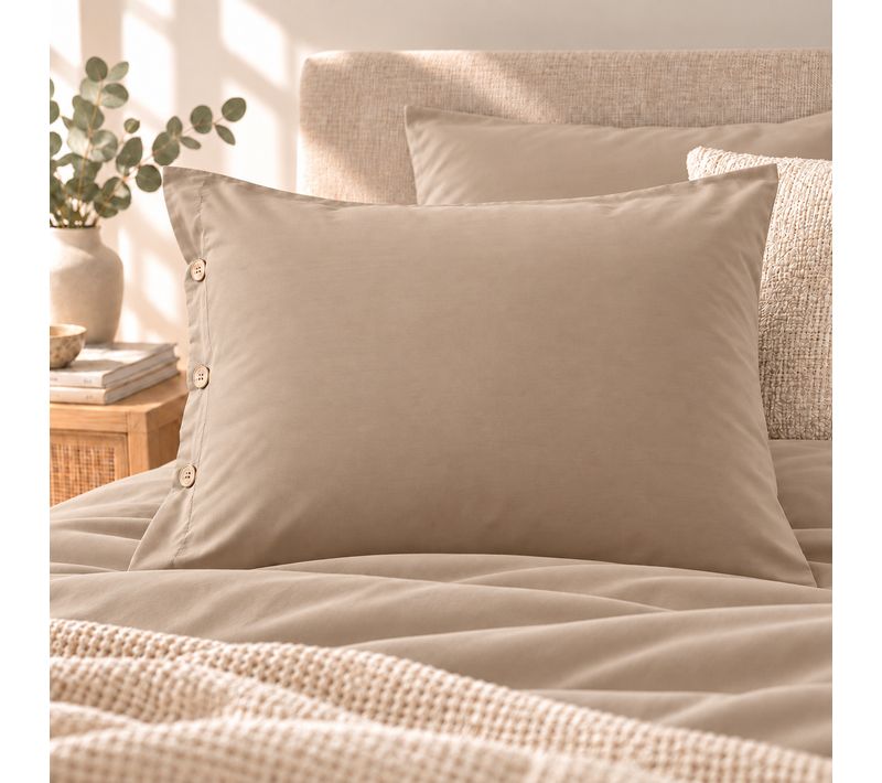 Taie D’oreiller Volant Plat 50 X 70 Cm 100% Coton Percale Unie Perrine Ficelle