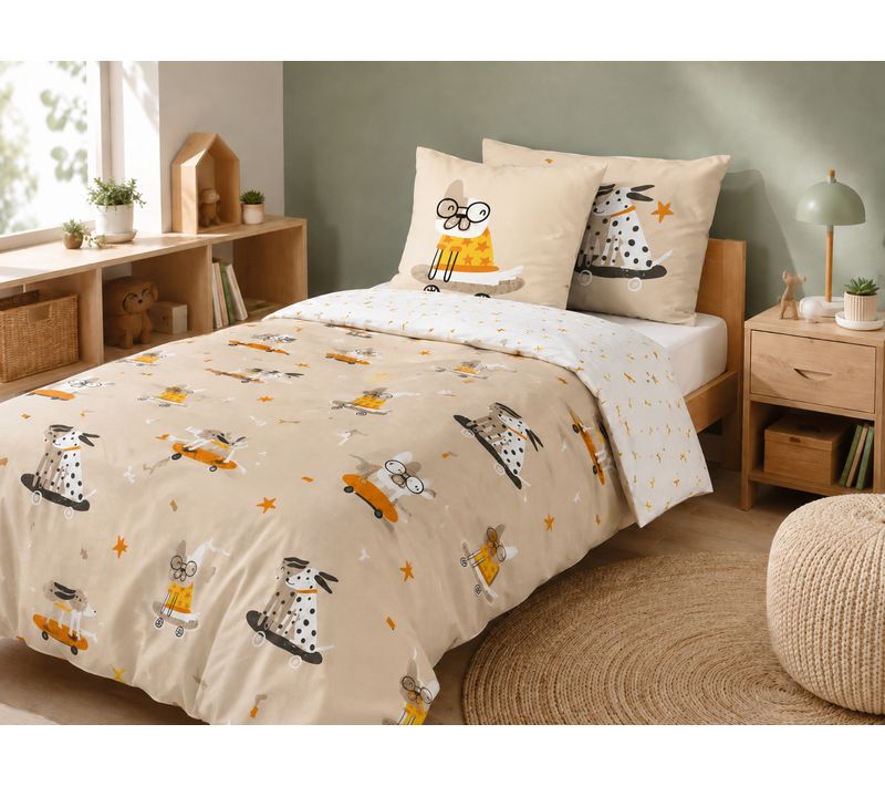 Parure De Lit 1 Place Isidore 140 X 200 Cm – Réversible – 100% Coton 57 Fils