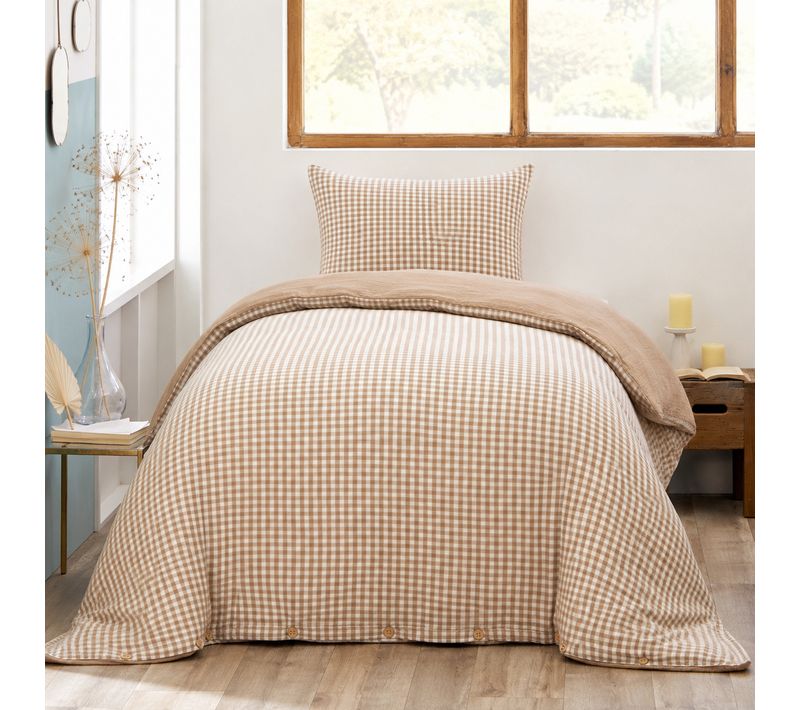 Housse De Couette Réversible 140 X 200 Cm Gaze De Coton Vickie Ficelle