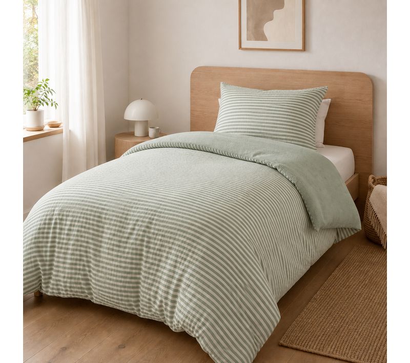 Housse De Couette Réversible 140 X 200 Cm Gaze De Coton Livia Eucalyptus
