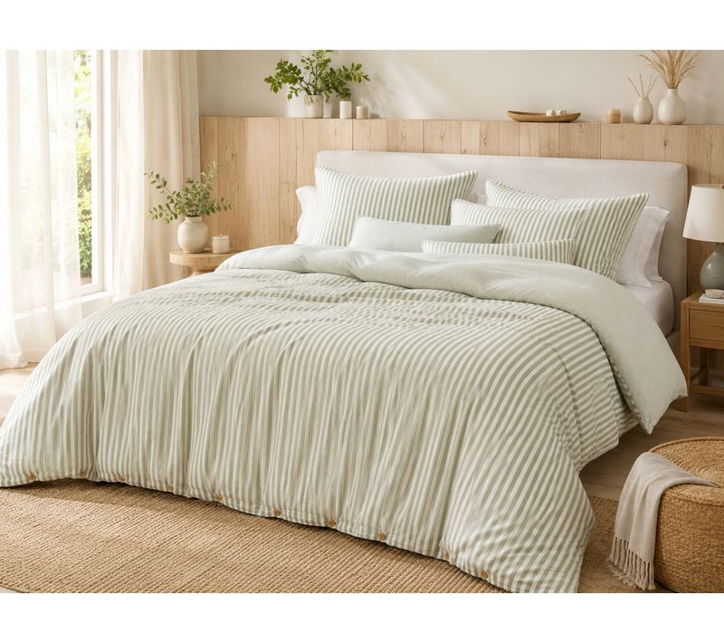 Housse De Couette Réversible 240 X 220 Cm Double Gaze De Coton 125 G/m² Livia Eucalyptus