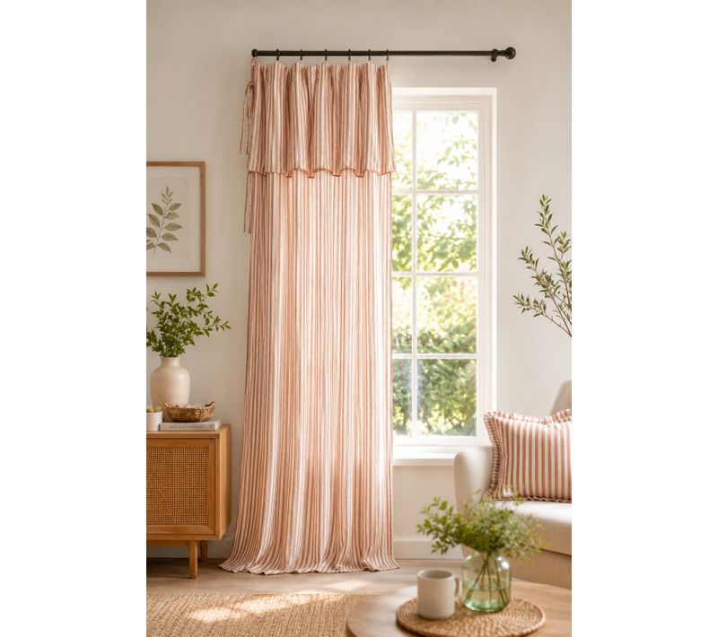 Rideau Ajustable Gaze De Coton 140 X 300 Cm Abricot Avec 8 Anneaux – Livia