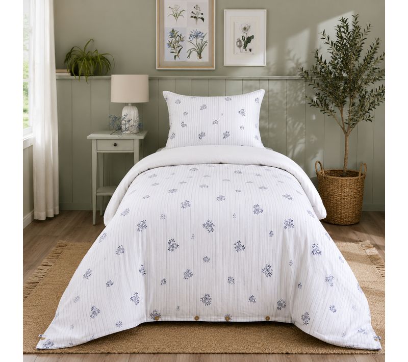 Housse De Couette Réversible 140 X 200 Cm Double Gaze De Coton Imprimée Suzanne Chantilly