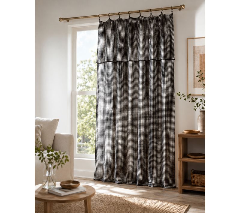 Rideau Ajustable 140 X 300 Cm Double Gaze De Coton Vichy Vickie – Truffe