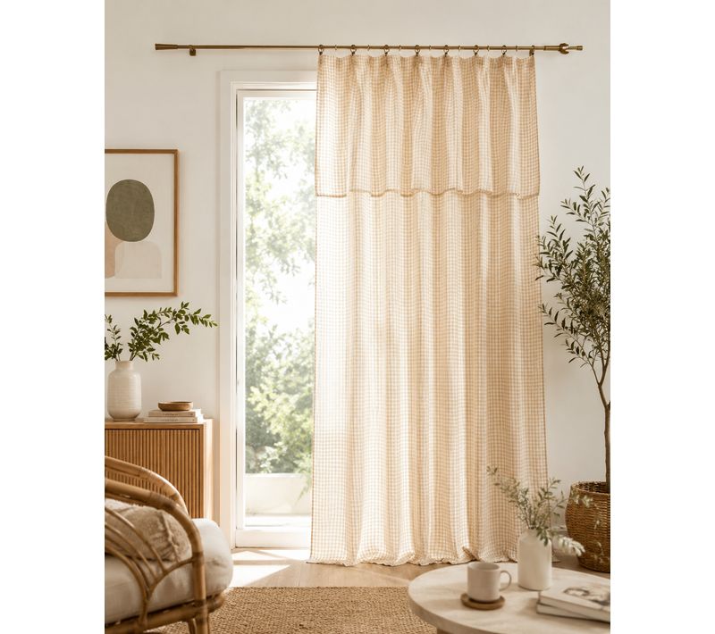 Rideau Ajustable 140 X 300 Cm Double Gaze De Coton Vichy Vickie – Pampa