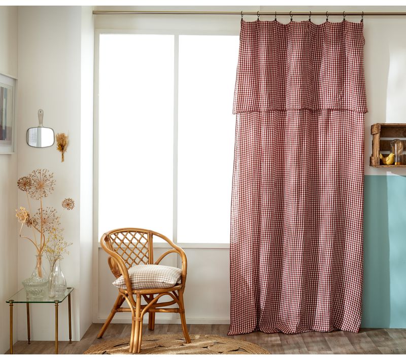 Rideau Ajustable 140 X 300 Cm Double Gaze De Coton Vichy Vickie – Terracotta
