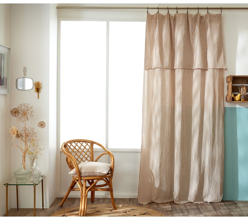 Rideau Ajustable 140 X 300 Cm Double Gaze De Coton Vichy Vickie – Ficelle