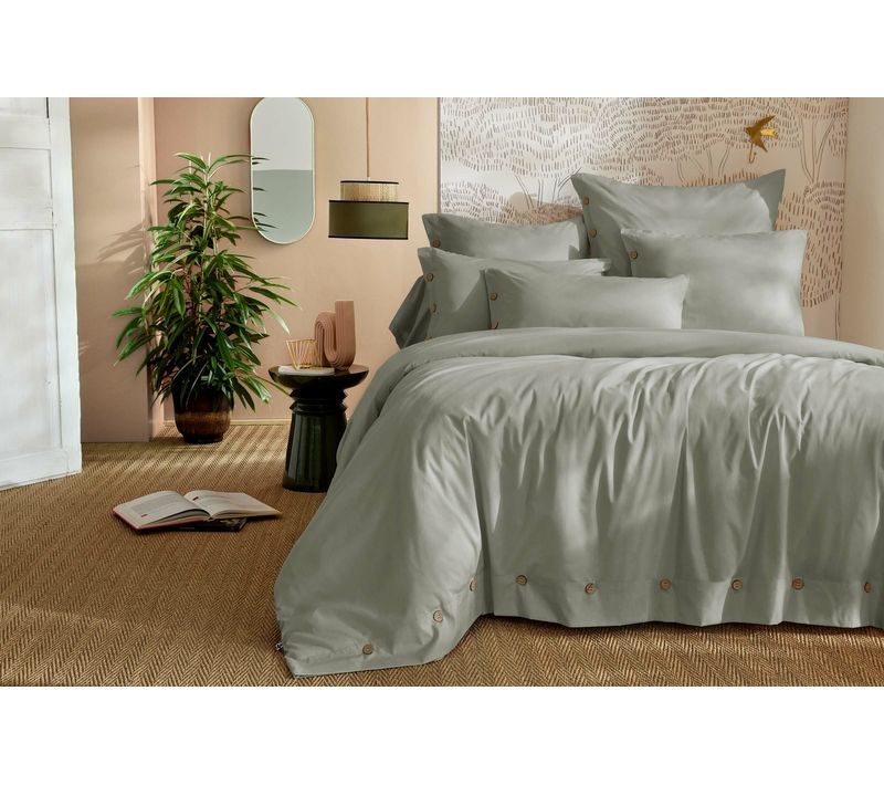 Housse De Couette 260 X 240 Cm - Percale Coton 120 Fils - Perrine Céladon