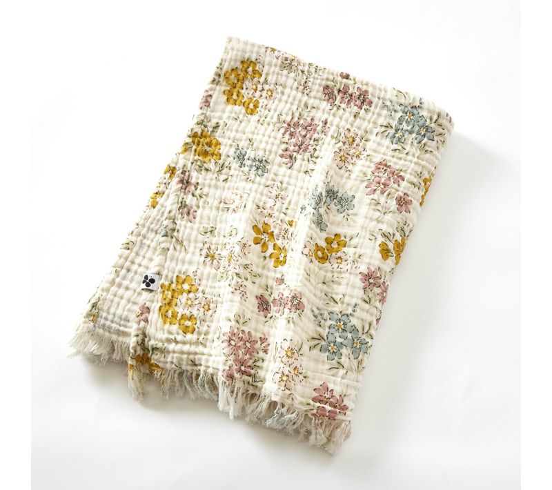 Plaid 130 X 160 Cm Quadruple Gaze De Coton Fleurie – Ava