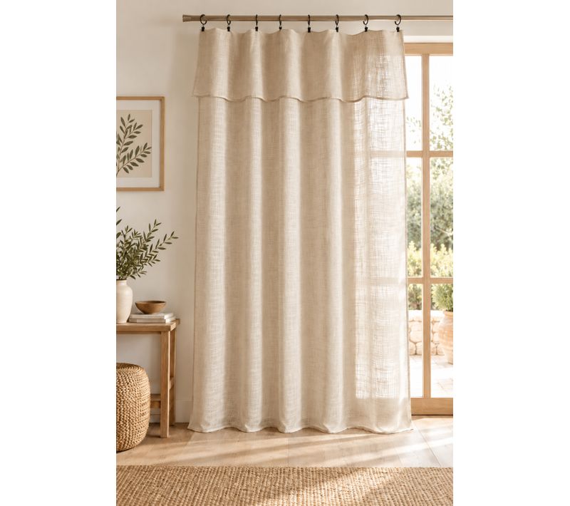 Rideau Ajustable + 8 Anneaux Pince 140 X 270 Cm Polyester Effet Lin Nia Sable
