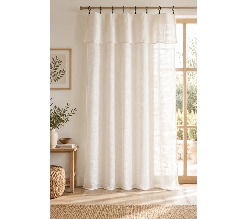Rideau Ajustable + 8 Anneaux Pince 140 X 270 Cm Polyester Effet Lin Nia Ivoire