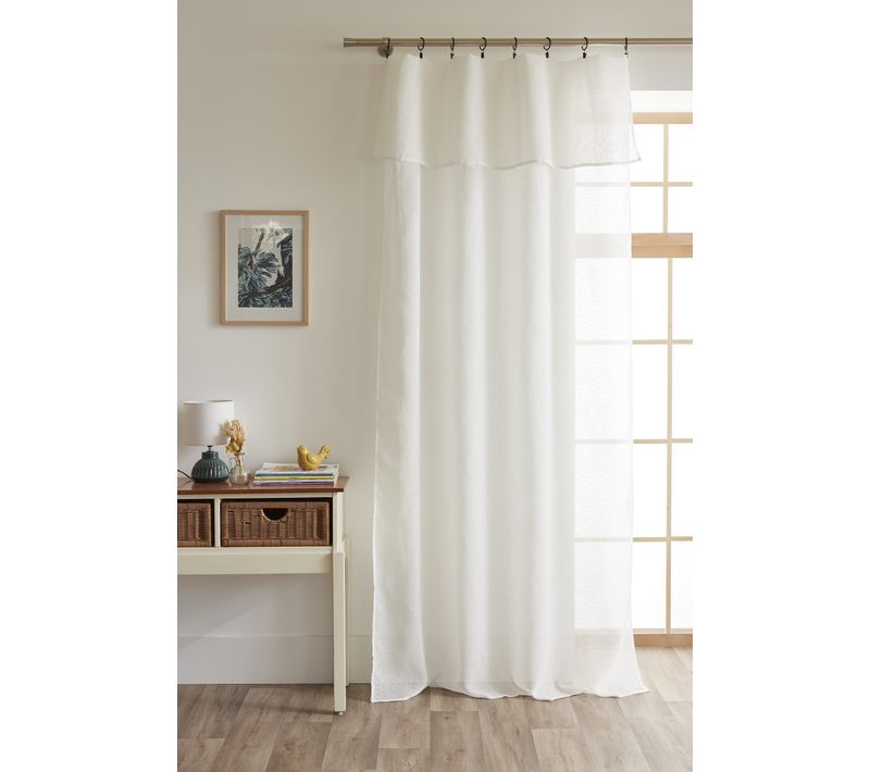 Rideau Ajustable + 8 Anneaux Pince 140 X 270 Cm Polyester Effet Bouclette Elda Ivoire