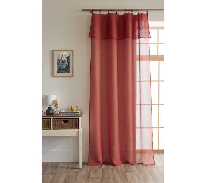 Rideau Ajustable + 8 Anneaux Pince 140 X 270 Cm Polyester Effet Bouclette Elda Terracotta