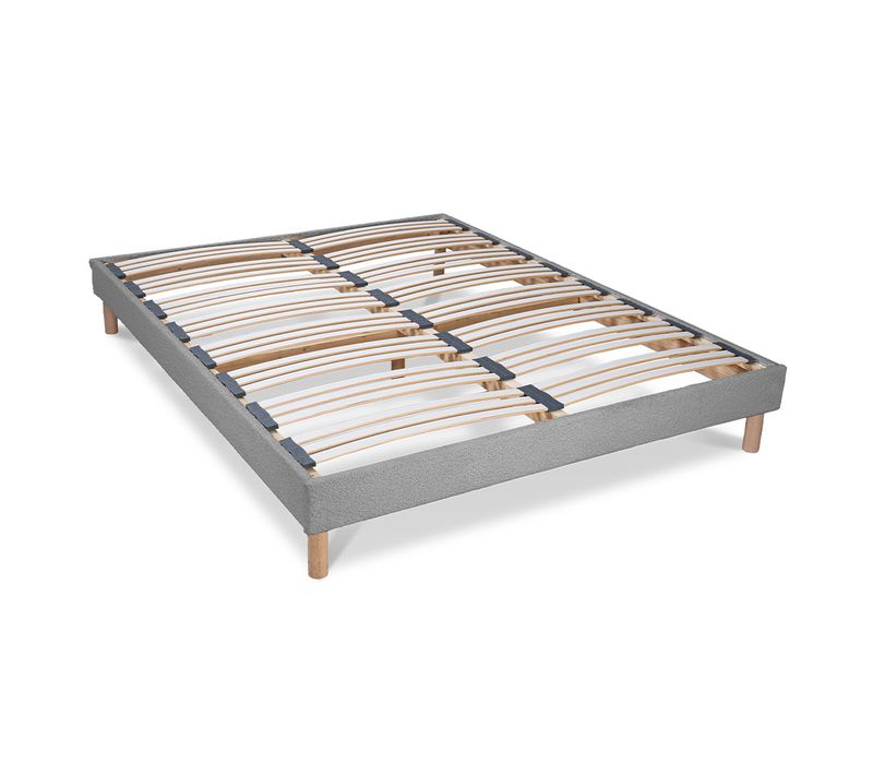 Sommier à Lattes Bianca 90x190 Cm - Laine Bouclée Gris Clair