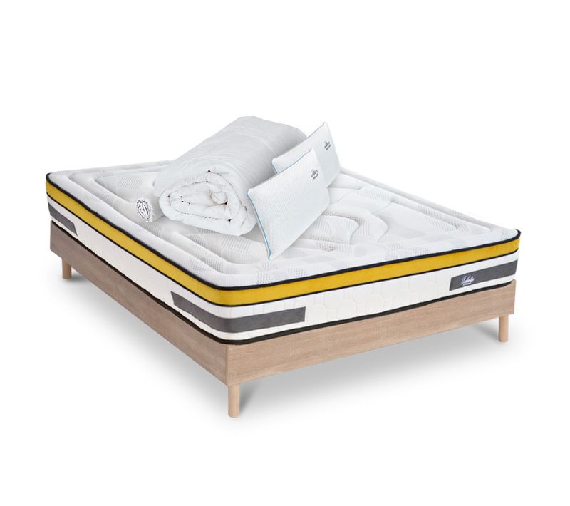 Ensemble Matelas Aubertin Ressorts Ensachés Accueil Mémoire + Sommier + Accessoires - 90 X 200 Cm