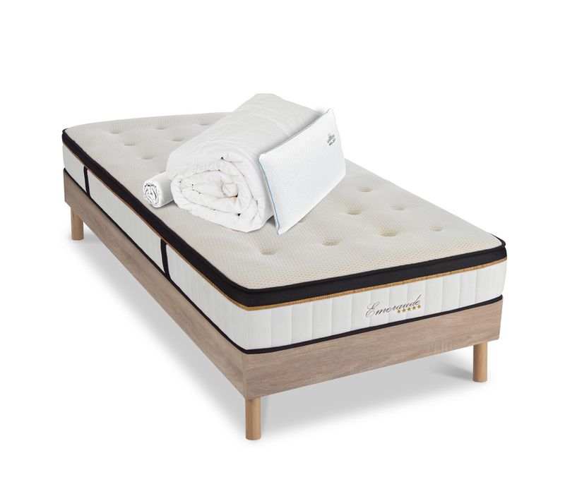 Matelas Emeraude Mousse Haute Densité Accueil Mémoire De Forme+ Sommier + Accessoires - 90 X200 Cm