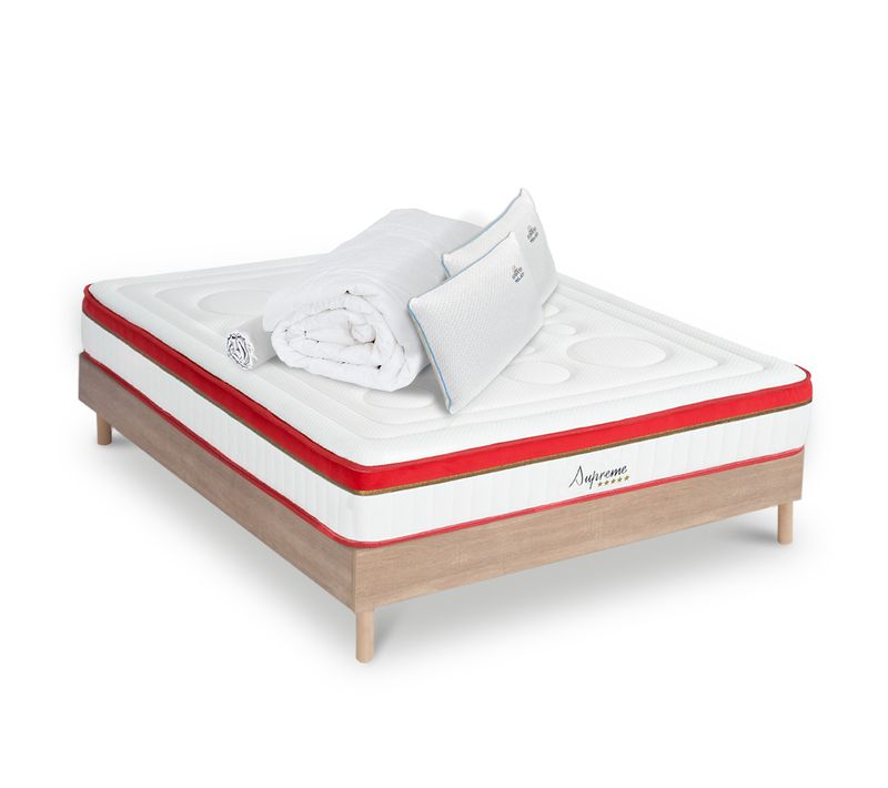 Matelas Suprême Mousse Haute Densité Accueil Mémoire De Forme+ Sommier + Accessoires - 140 X 200 Cm