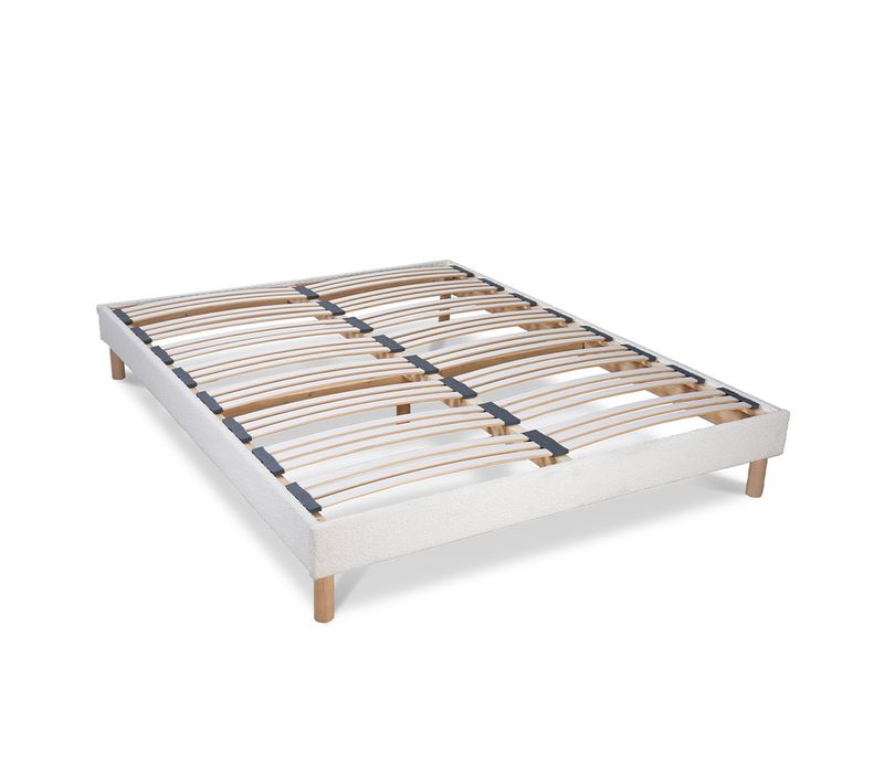 Sommier à Lattes Laine Bouclée Blanc Bianca - 160 X 200 Cm