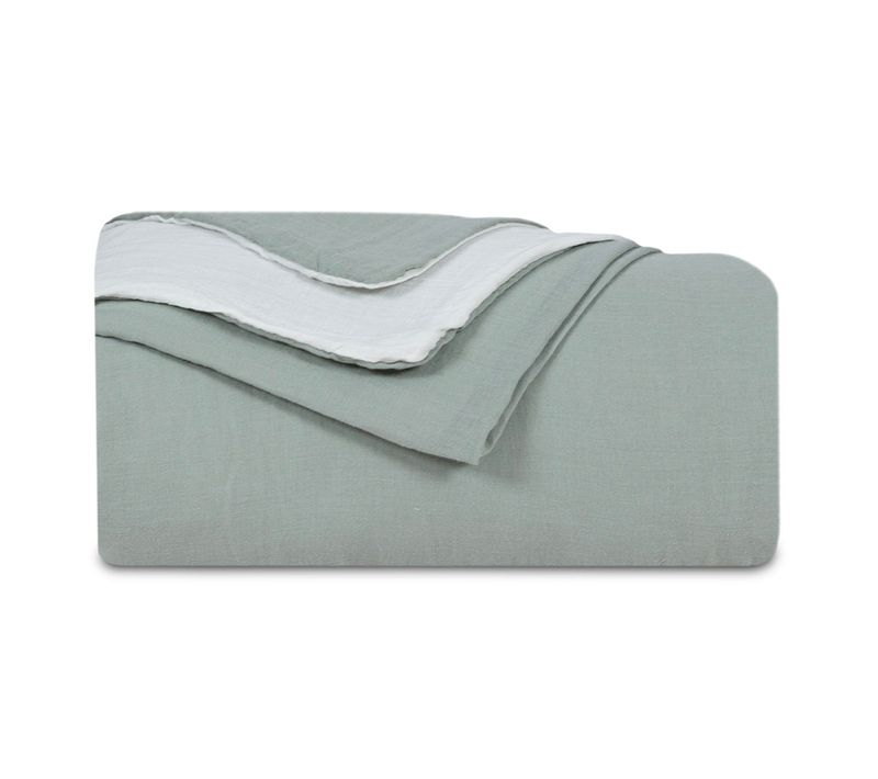 Housse De Couette Réversible Gaze De Coton Vert Sauge/écru 220x240 Cm