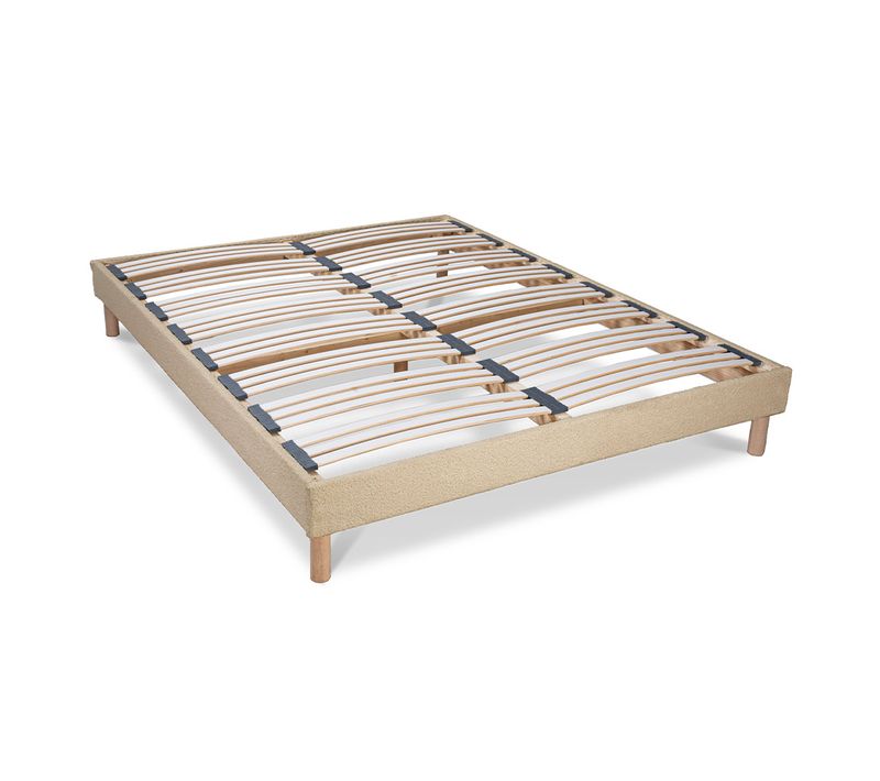 Sommier à Lattes Bianca 90x200 Cm - Laine Bouclée Beige