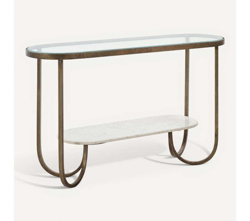 Console 122x39x76 Verre/marbre Blanc/métal Doré