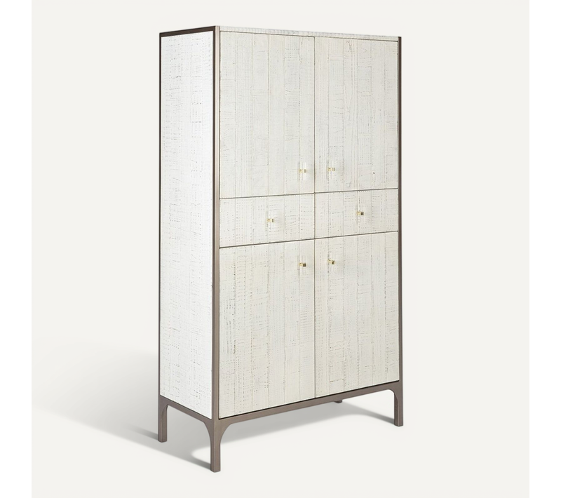 Buffet 100x45x178 Bois Blanc/métal Brun